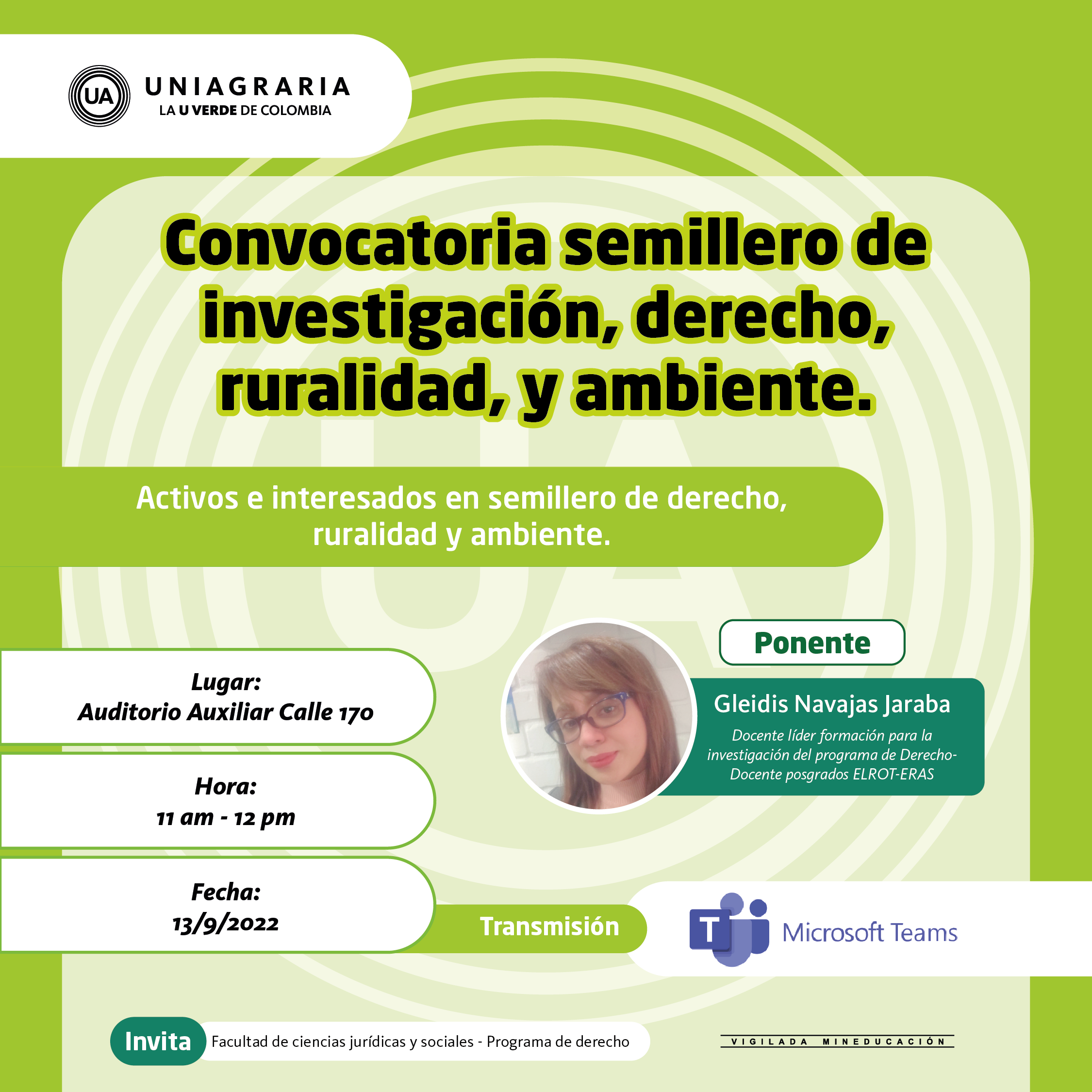 Convocatoria semillero de investigación, derecho, ruralidad y ambiente