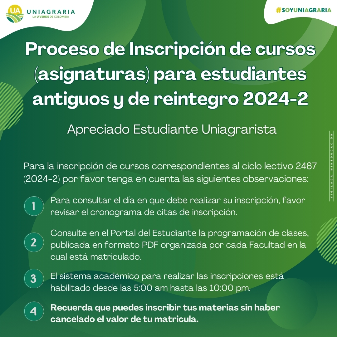 Proceso de Inscripción de cursos para estudiantes antiguos y de reintegro 2024-2