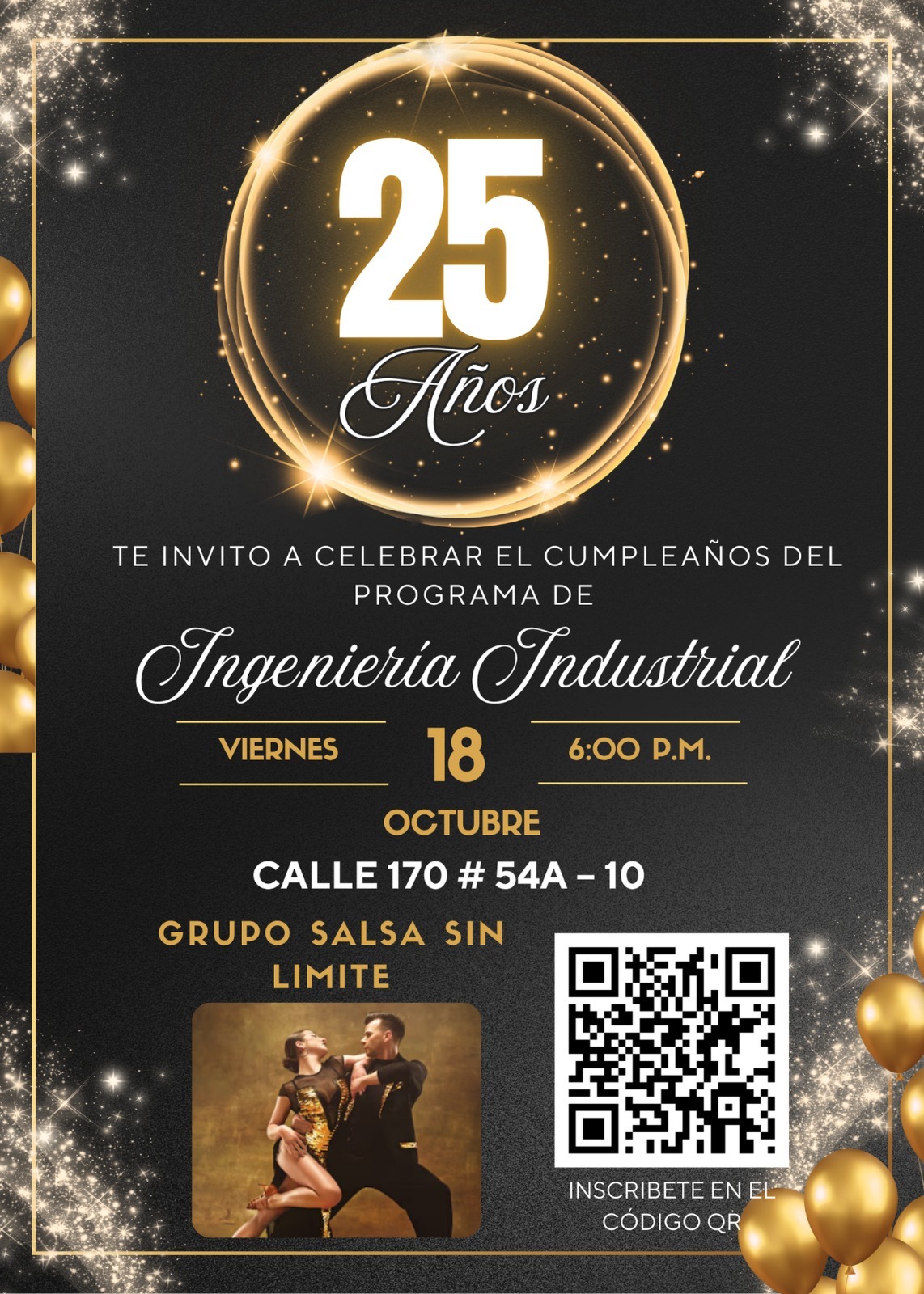 Te invitamos a celebrar el cumpleaños del programa de Ingeniería Industrial con el grupo Salsa sin limite