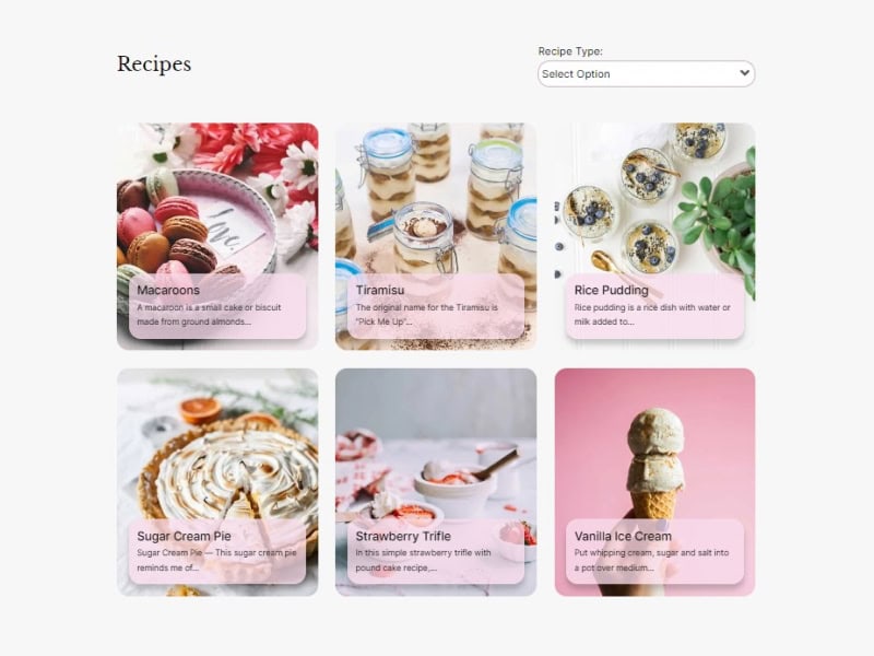 Post Grid for Recipes with Dropdown Search Filter